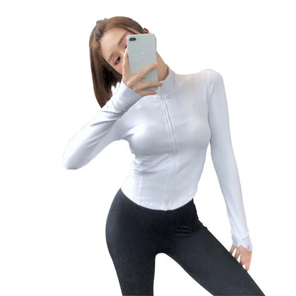 Women's Slim Zipper Sports Gym Crop Tops